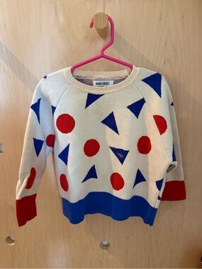 Bobo Choses Cream Sweater with Red Circles & Blue Triangles